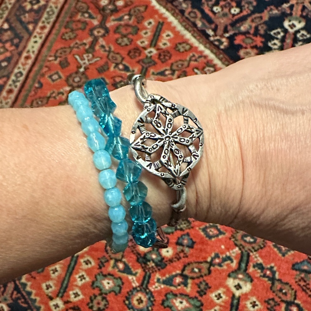 Alex and Ani Silver and Teal Bracelet Trio